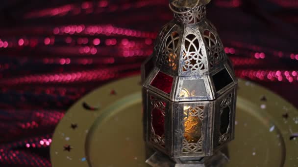 Moroccan Candle Holder Lantern Ornamental Lantern Burning Candle — Stock Video