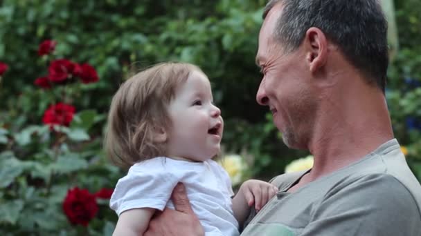 Smiling Father One Year Old Girl Happy Father Daughter Background — Stock Video