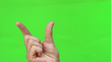 Küçük boyutlu işaret gösteren el. El hareketi. İzole. Yeşil ekran Chromakey