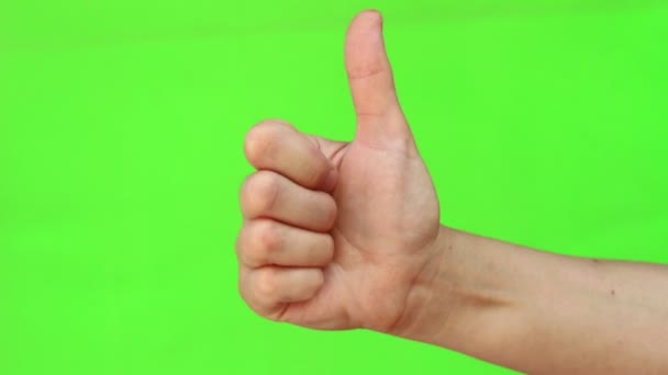 Thumbs Sign Gesto Mão Isolado Chromakey Tela Verde — Vídeo de Stock