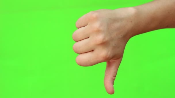 Daumen Runter Zeichen Der Abneigung Handgeste Vereinzelt Green Screen Chromakey — Stockvideo