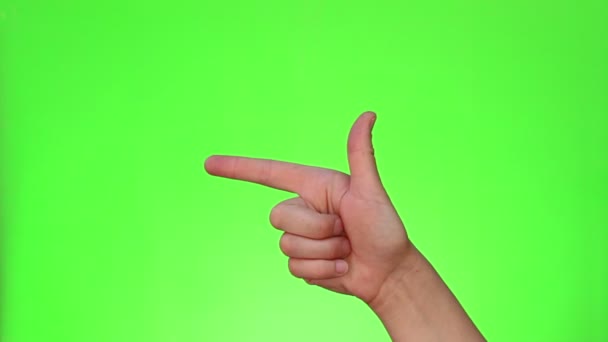 Знак Пістолет Пальця Жест Рукою Chromakey Зелений Екран Ізольовані — стокове відео