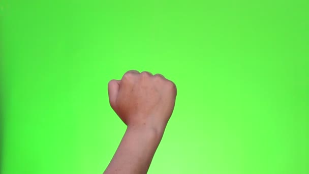緑色の画面をノックする手 つの手ジェスチャー クロマキー 分離されました — ストック動画