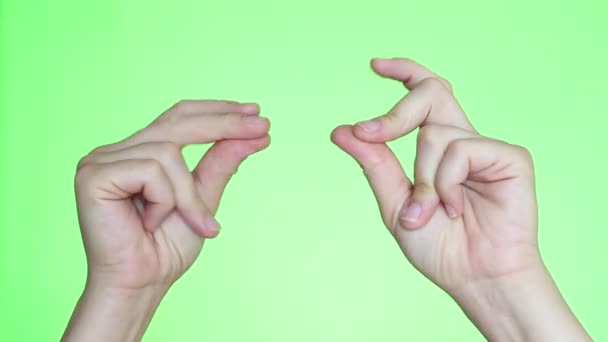 Пальцы Щёлкают Руки Крупным Планом Цветной Фон Зеленый Экран Isolated — стоковое видео