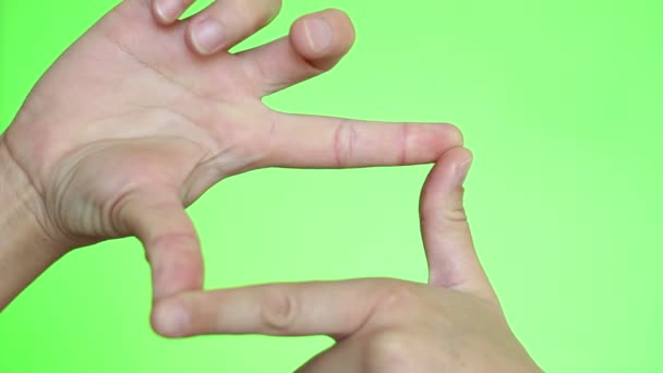 Hands Making Picture Frame Close Chroma Key Background Green Screen — Stock Video