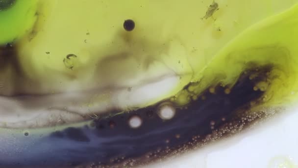 Flüssige Textur Gelbe Schwarze Und Weiße Blasen Psychedelische Bunte Muster — Stockvideo