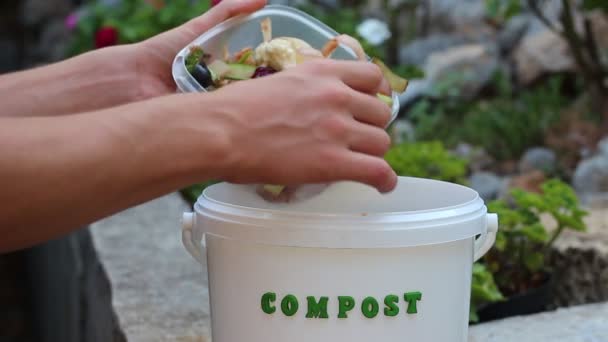 Balde Compostagem Para Peelings Frutas Vegetais Resíduos Alimentares Lixeira Casa — Vídeo de Stock