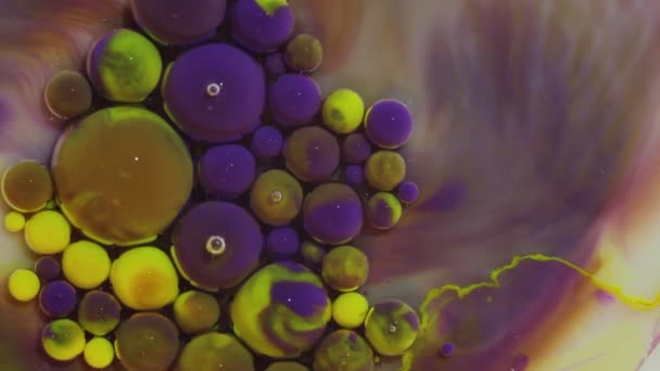 Texture Colorata Astratta Inchiostro Giallo Viola Ipnotici Schemi Multicolori Che — Video Stock