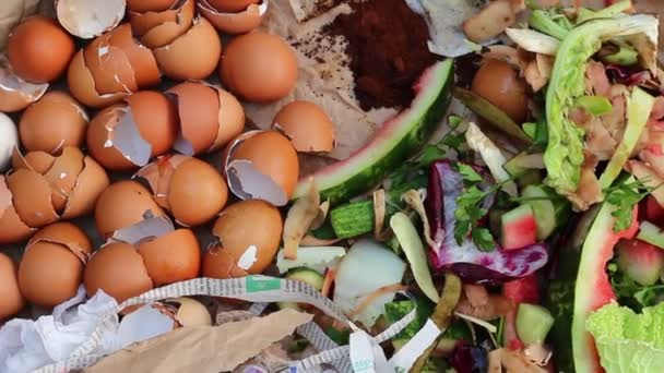 Kompost Malzemeleri Yaprakları Çim Kupürleri Gıda Artıkları Kahve Çay Parçalanmış — Stok video