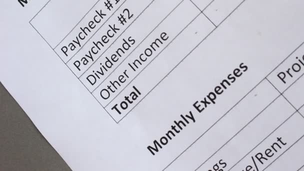 Household Budget Worksheet Household Expenses Includes Amount Paid Lodging Food — Stock Video