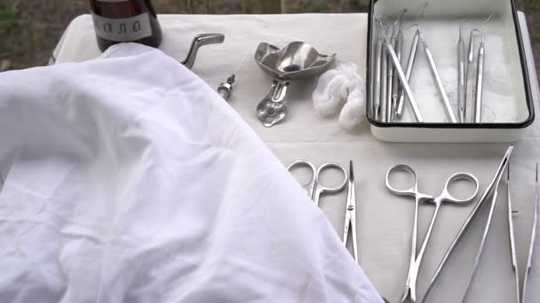 Hospital Militar Campanha Ferramentas Dentista Visitante — Vídeo de Stock