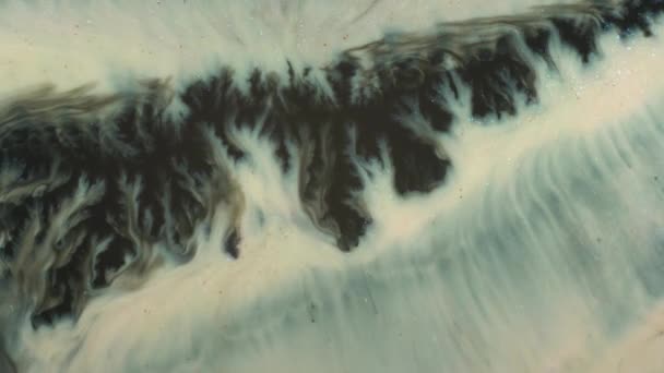 液体塗料大理石のテクスチャ ブラック グレー グリッターホワイト シルバーカラーミキシング 流体グラデーションの背景 — ストック動画