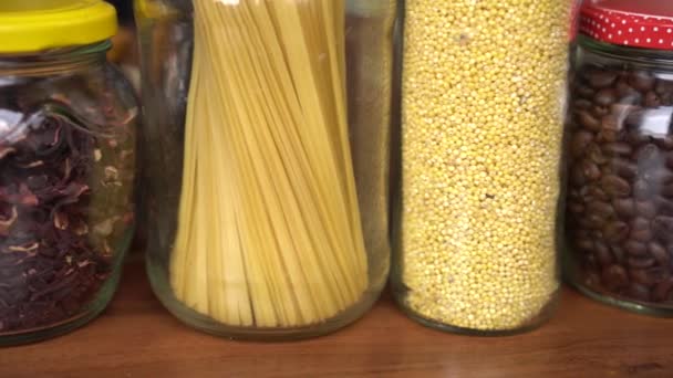 Glass Cereal Jars Zero Waste Shopping Shop Bulk Buying Storage — Stock Video