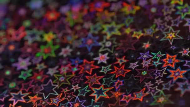 Gökkuşağı Holografik Neon Arka Planı Parlayan Çok Renkli Yıldızlar Soyut — Stok video