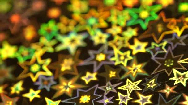 Gouden Glitter Glinsterende Deeltjes Holografische Sterren Zwarte Achtergrond Gelukkig Nieuwjaarsvakantie — Stockvideo
