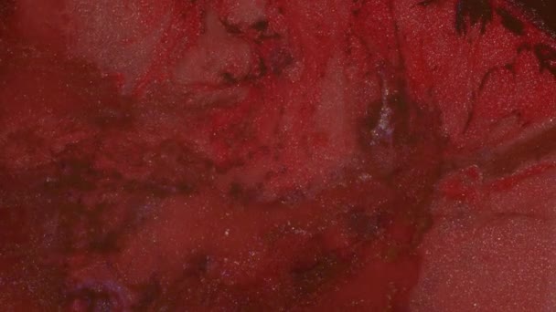 Vermelho Escuro Burgundy Fervura Líquido Brilhante Tintas Glitter Movimento Contexto — Vídeo de Stock