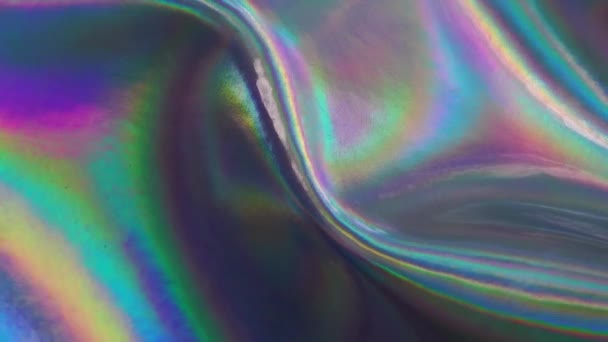 Pastellsilber Holographische Folie Abstrakter Regenbogen Rotierender Hintergrund Lebendige Metallische Textur — Stockvideo