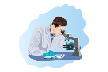 Tıp, Doktor, belgeler, araştırma, laboratuvar, bilim, Doktor, mikroskop, vektör, illüstrasyon