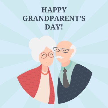 Büyükbaba ve Büyükanneler Günü kutlu olsun. Vektör karikatür çizim. Büyükanne ve büyükbaba. Yaşlı çift. Tebrik kartı.