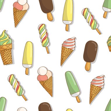 Beyaz arka plan üzerinde renkli dondurma seamless modeli.
