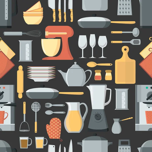 Seamless vector pattern. Kitchen background. Cooking utensils and kitchen tools. Seamless kitchen vector background with icons.