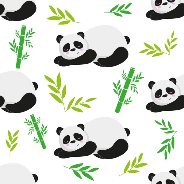 Panda nahtlose Muster. nahtloses Muster mit schlafenden Pandas und Bambus. — Stockvektor