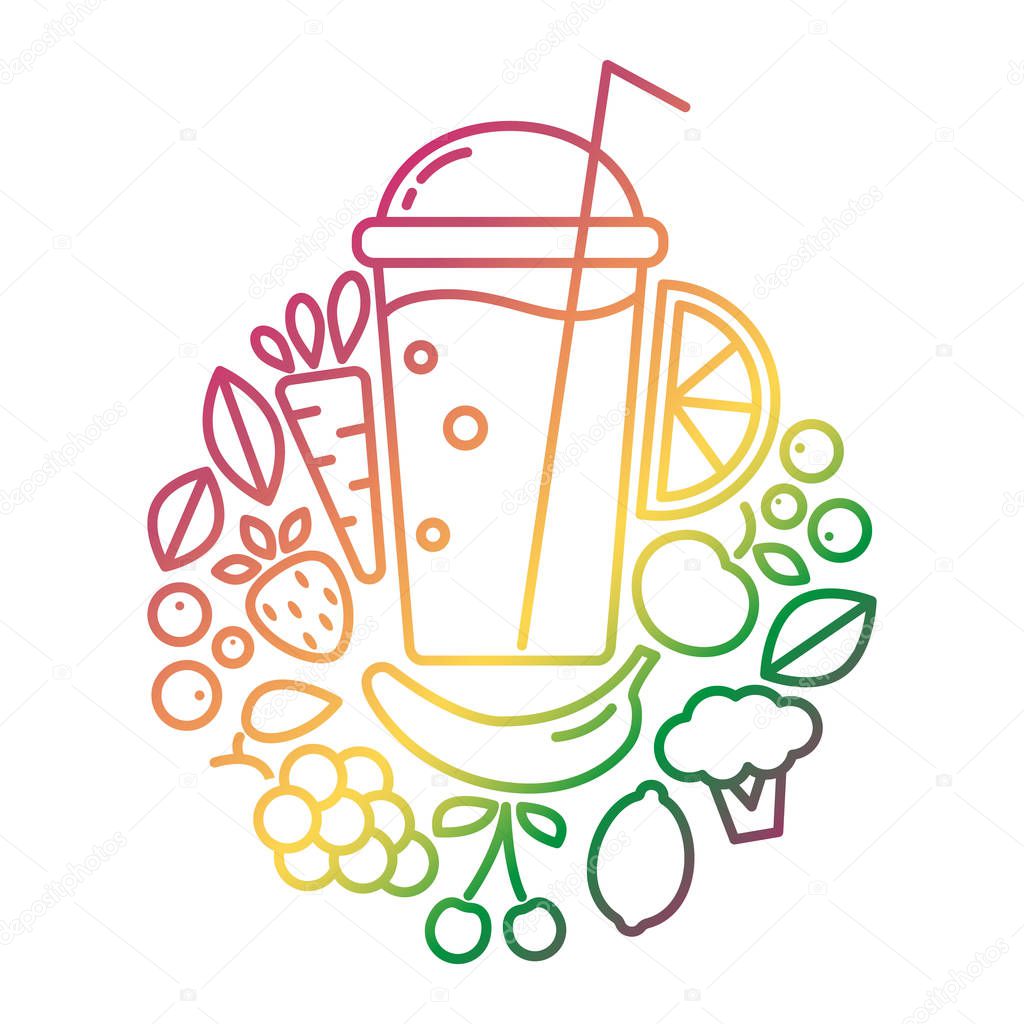 Vector logo design for vegan or vegetarian smoothie drink, detox bar, natural product. Emblem for jar.
