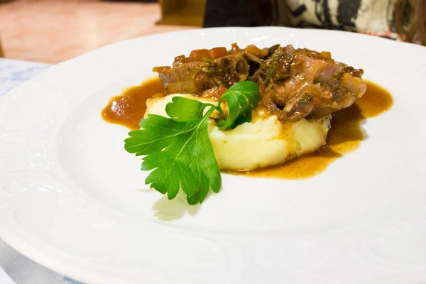 Carne Com Puré Batata — Fotografia de Stock