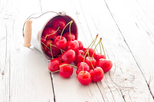 Bucket Full Red Cherries — Stock Photo, Image