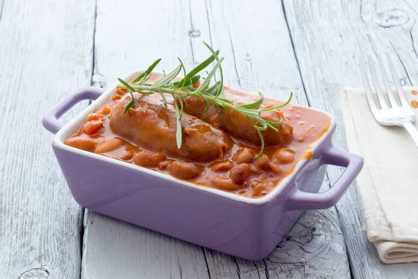 Baked Beans Sausages — Stock Photo, Image