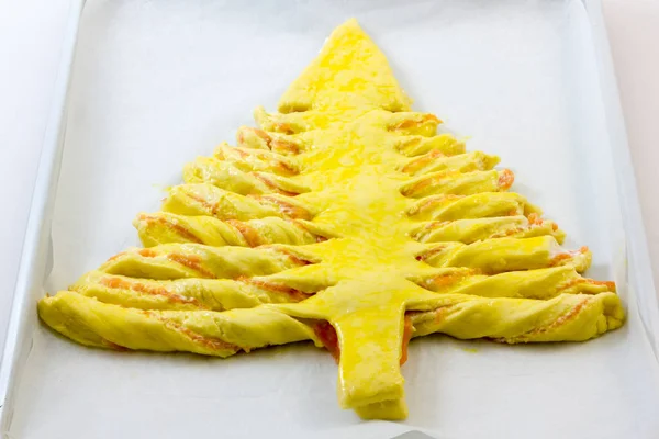 Salmon Focaccia Shaped Xmas Tree — Stock Photo, Image