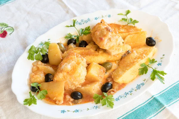 Cod Tomatoes Polenta — Stock Photo, Image