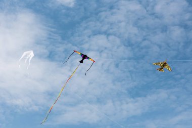 Mavi gökyüzü ve beyaz bulutlu uçurtmalar