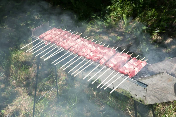 Abruzzesi Arrosticini Görünümü Pişirme — Stok fotoğraf