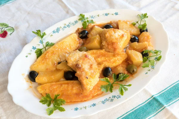 Cod Tomatoes Polenta — Stock Photo, Image