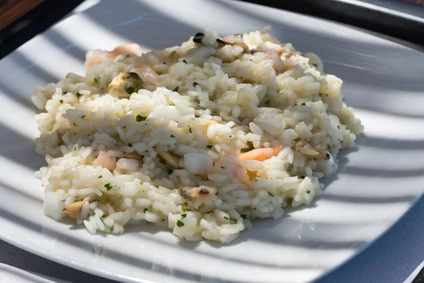 Risotto with seafood close up