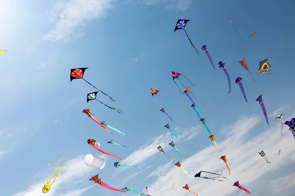 Cerfs-volants avec ciel bleu et nuages blancs — Photo