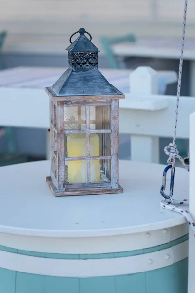 Wooden lamp with candle