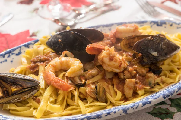 Tagliatelle Con Mariscos Cerca — Foto de Stock