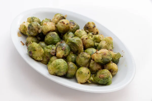 Plate Cooked Bruxel Sprouts — Stock Photo, Image