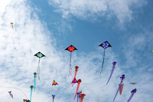 Pipas com céu azul e nuvens brancas — Fotografia de Stock