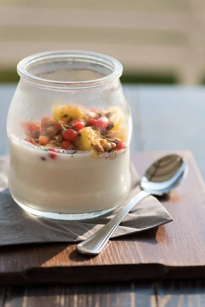 Yoghurt met bessen close-up — Stockfoto