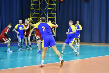 Orenburg, Rusya Federasyonu - February13, 2018 yıl: boys oyun hentbol Uluslararası hentbol turnuvası ilk Orenburg Vali il Ivan İvanoviç Nepluev anısına olarak