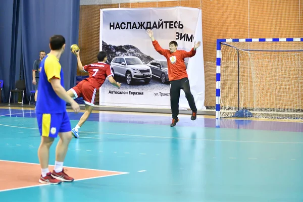 Orenburg Russia February13 2018 Year Boys Play Handball International Handball — Stock Photo, Image