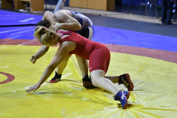Orenburg, Rusya Federasyonu - 25 Ekim 2017 yıl: kız rekabet Serbest Güreş Turnuvası Vali Orenburg Oblastı ödüller için