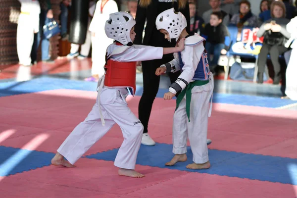 Orenburg Russia January 2018 Years Kids Compete Taekwondo Championship School — Stock Photo, Image