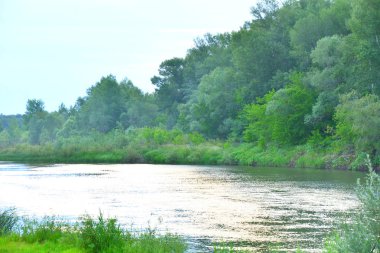 Nehri üzerinde sabah bulutlu hava yaz