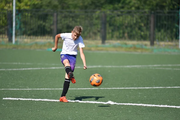 Orenburg Rússia Agosto 2017 Ano Meninos Jogam Futebol Torneio City — Fotografia de Stock