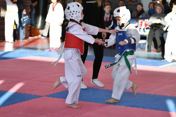 Orenburg Russia Gennaio 2018 Anni Bambini Gareggiano Taekwondo Sulla Championship — Foto Stock