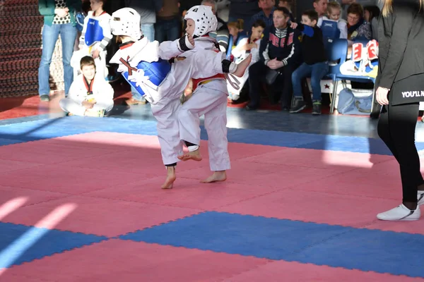 Orenburg Rusia Enero 2018 Años Los Niños Compiten Taekwondo Escuela —  Fotos de Stock